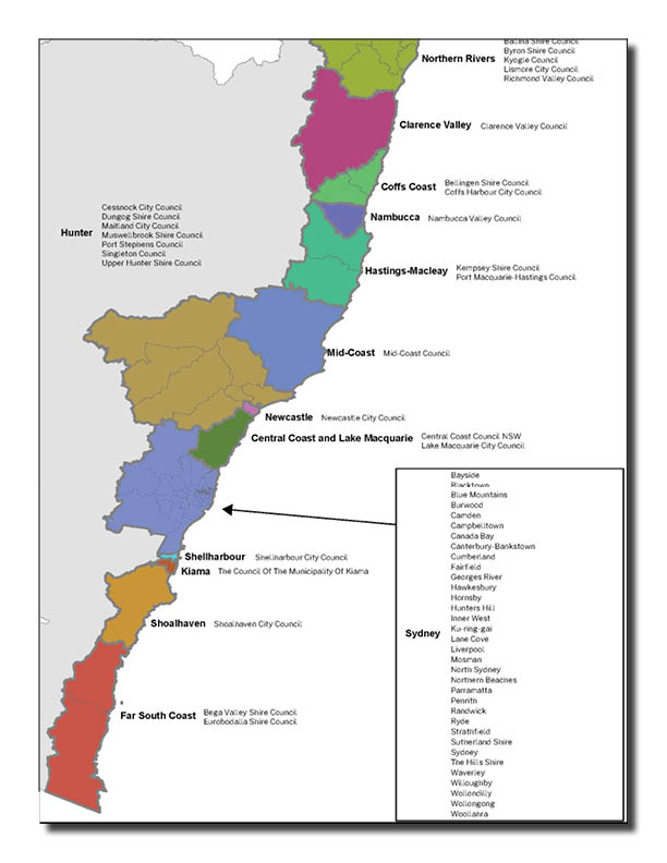 Coastal Functional Economic Regions (FERs) & LGAs included in report 